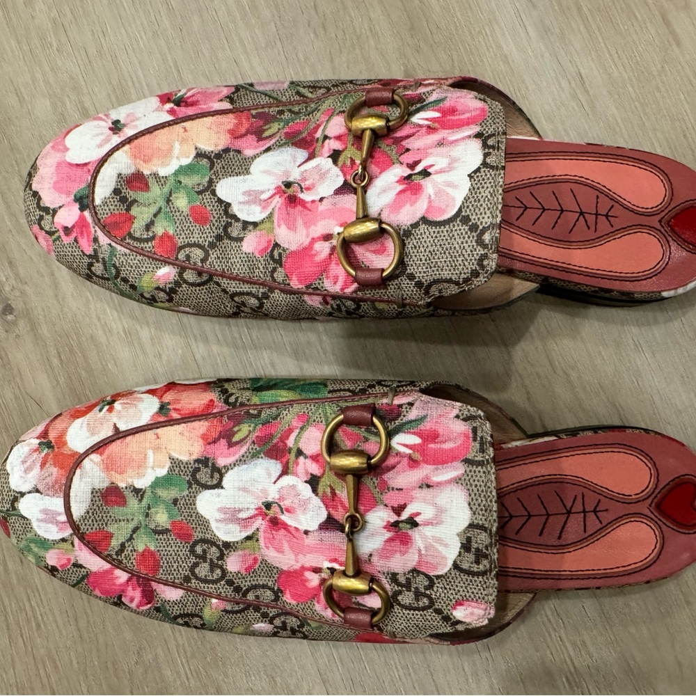 Gucci Princetown Mokassins Floral Mules GG Supreme Bloom Canvas Multicolor W 36 - Picture 15 of 16